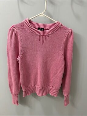 Scoop Pink Puff-Sleeve Crewneck Sweater